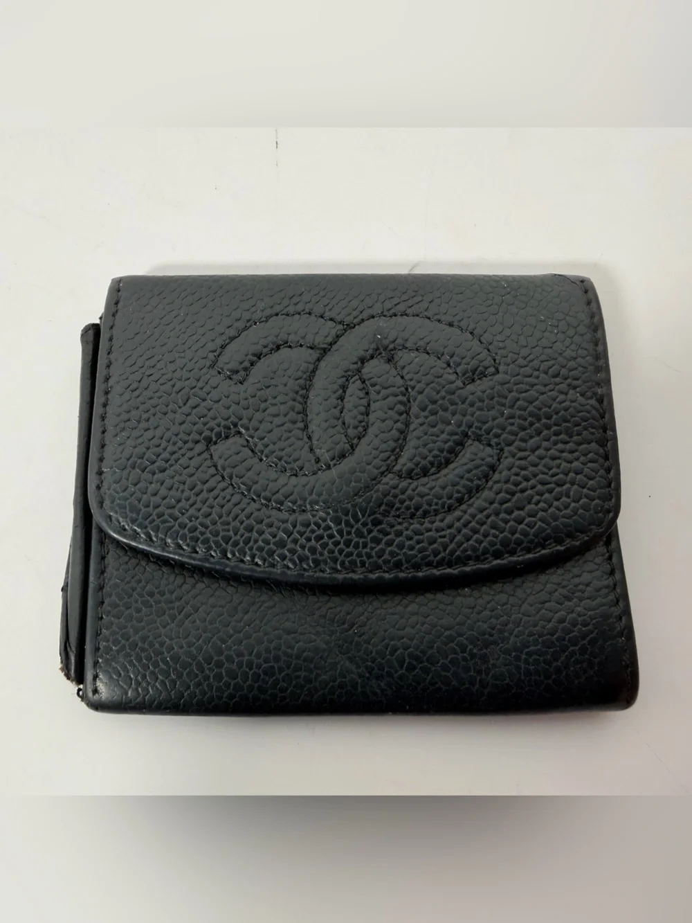 1280: COA Incl: Chanel Vintage Black Caviar Leather Camellia Compact Wallet